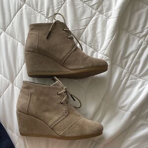 Toms Tan Suede Wedge Booties